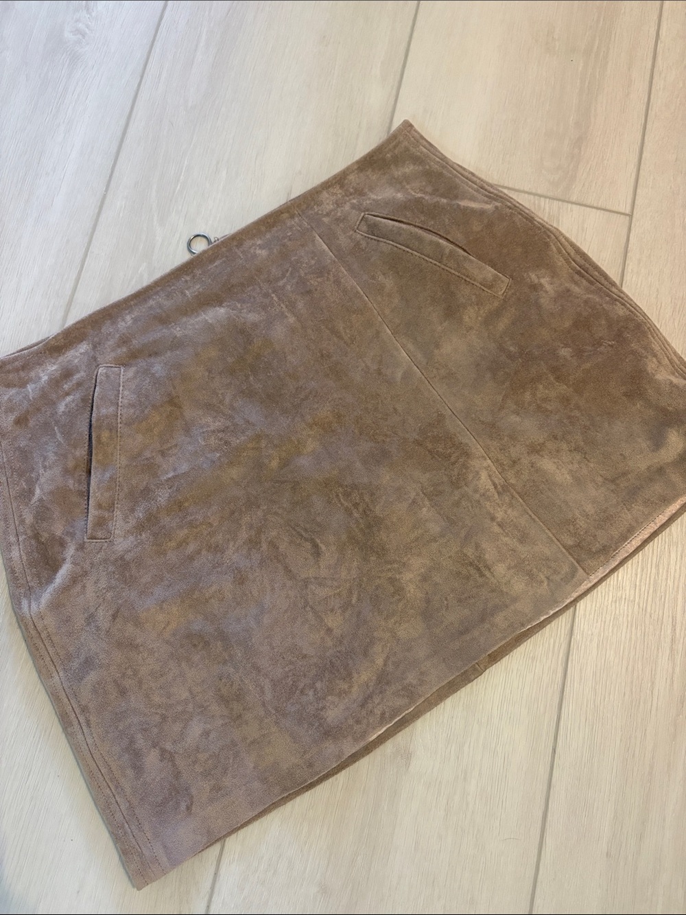 Suede Style Beige Mini Skirt